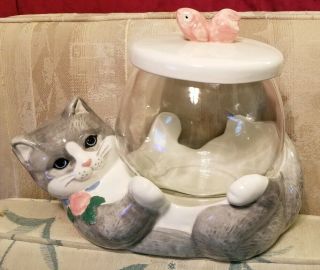 Vintage Cat With Fish Bowl Cookie Jar