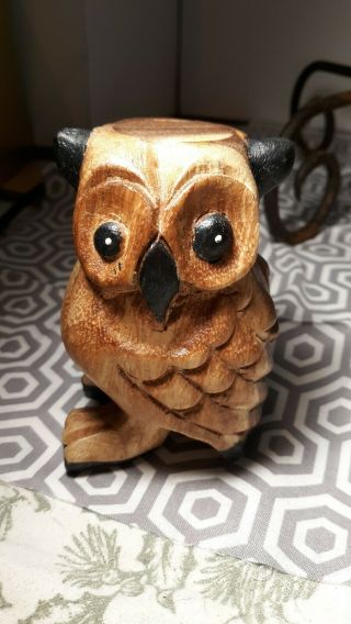 Hand Carved Wooden Owl Whistle Made In Thailand