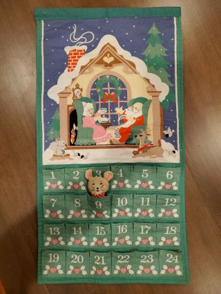 Vintage Avon Christmas Fabric Advent Calendar Mouse No Hanger