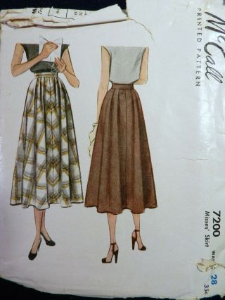 Vtg Class 1940s Mccall 7200 Basic Full Flared Skirt Sewing Pattern 28 Waist