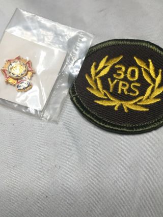 Vintage 30 Year Vfw Award Pin & Patch Veterans Of Foreign Wars Of The Usa
