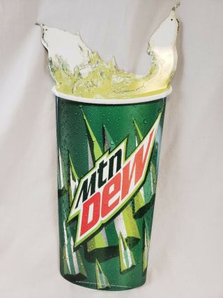 Mountain Dew Advertising Embossed Tin Metal Sign Wall Hang Cup Splash Drink Mtn