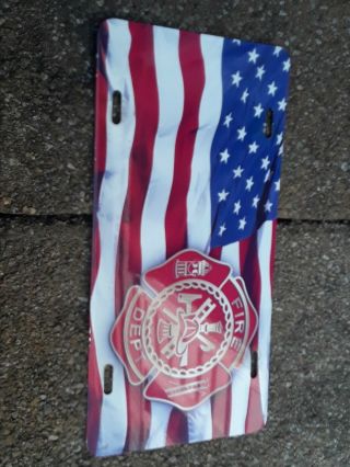 Fire Rescue License Plate Car Truck Tag Fireman Firefighter American Flag
