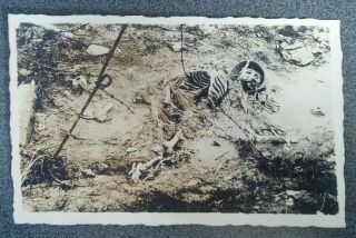 Wwi Rppc Death German Soldier Skull Skeleton Helmet Grenade Trench War Mud 3