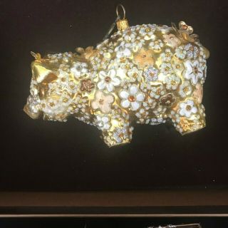 195 Jay Strongwater Gold Floral Blossom 4 " Pig Swarovski Crystal Ornament