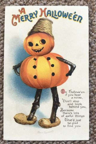 Pumpkin Man With Wooden Legs On Halloween 