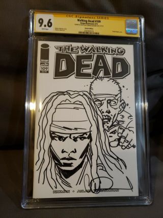 The Walking Dead 109 (2013) Cgc Ss 9.  6 Signed Michonne Sketch By Charlie Adlard