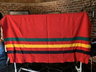 Vintage Pendleton Renier National Park Large Size Red Stripes Blanket Cover Wool