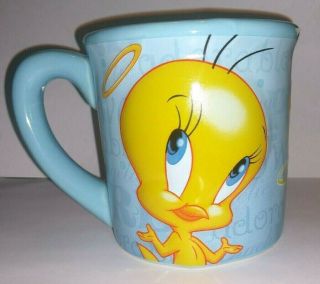 Tw & Warner Brothers Tweety Bird 99 Angel Coffee Mug Tea Cup Blue Yellow 24 Oz