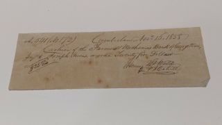 1858 Antique Check Cumberland Farmers & Mechanics Bank Of Georgetown Weld Cahill