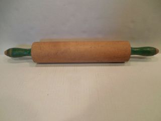 Vintage 17 - 1/2 " Wood Rolling Pin Green Handles Wooden Kitchen Country Munising