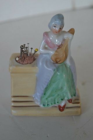 Vintage Porcelain Victorian Pin Cushion Doll Japan 3.  5 By 2.  25”
