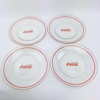 10” Anchor Hocking Coca Cola Dinner Plates Clear Glass - Set Of 4 Plates