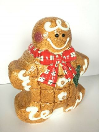 Christmas Gingerbread Man Cookie Jar Canister Adorable For Winter Holidays