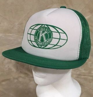 Vtg Kiwanis Club International Adult Osfa Green Mesh Trucker Snapback Hat Cap