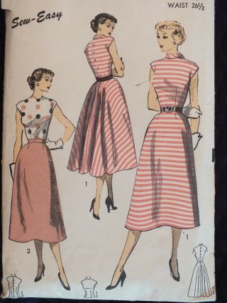 Fabulous Vtg 40s Advance 6633 Dress W Blouse & Half Circle Skirt Pattern 16/34b