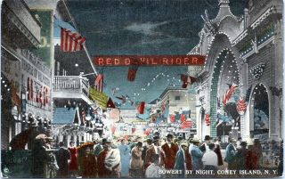 1912 Coney Island Bowery Temple Of Palmistry Red Devil Rider Night Postcard Ai