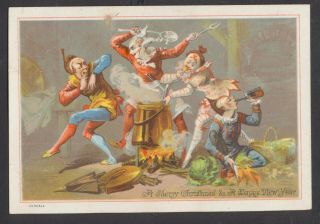 C10241 Victorian Goodall Xmas Card: Clowns Brewing Punch