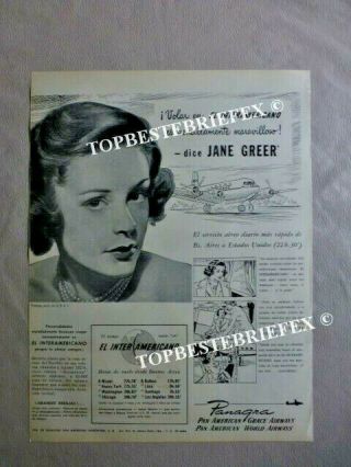 Jane Greer Panagra Ad Advertising Page Spanish Clipping Of Argentine 1949