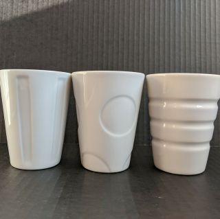 Set Of 3 Starbucks 2008 Bone China White Geometrical 8 Ounce Cups B