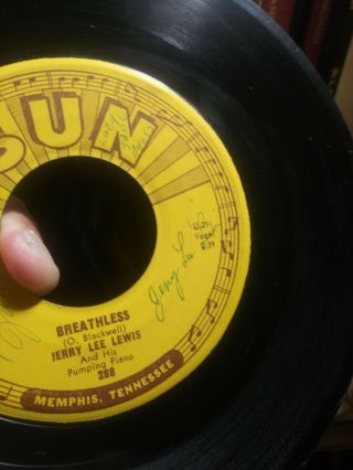 Jerry Lee Lewis - Breathless/down The Line - Sun 288 - 45 - Signed - Vg