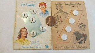 2 Cards Vintage Pearl Buttons Mop Lady Washington Pearls & Lucky Day B28