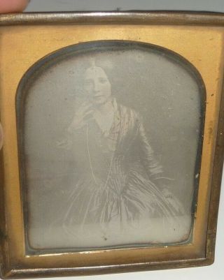 19th C Mounted Daguerrotype Portrait Photograph Attractive Lady In Dress