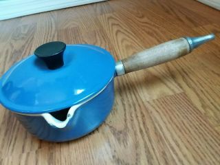 Vintage Le Creuset Blue Enamel Cast Iron Sauce Pan 14,  Euc.  1 Qt.  W/lid