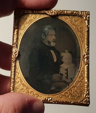 Uncased 9th Plate Ambrotype Of A Man With A Little Boy C.  1860