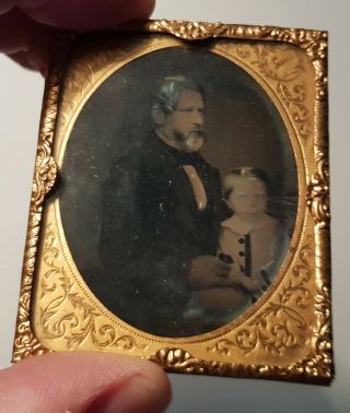 Uncased 9th plate Ambrotype of a man with a little boy c.  1860 2