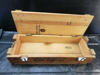 Vintage " Ammunition For Cannon With Explosive Projectile " Empty Wood Box Mortars