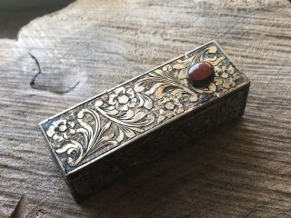 Engraved 800 Silver Lipstick Case Vintage Holder W/ Mirror Coral