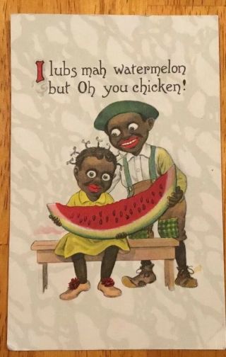 Black Americana Racist Post Card Watermelon
