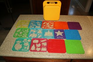 Tupperware Tuppertoys & 9 Stencils & 5 Rubbing Plates With Yellow Case Holiday