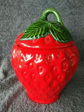 Vintage 11 " Tall Ceramic 1966 Strawberry Cookie Jar Canister