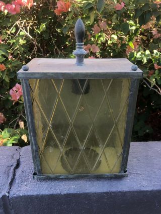 Vintage Outdoor Porch Light Fixture Amber Tudor Glass Mid Century