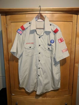 Mens Official Boy Scout Of America Uniform Shirt W/patches Sz Xl