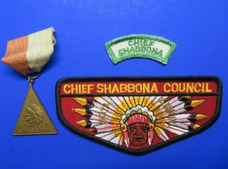 Vintage Boy Scout Bsa Chief Shabbona Www Council Shoulder Shirt Patch,  Medal