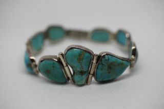Vintage Mexico Tm - 153 Sterling Silver 950 Hinged Turquoise Bracelet - 7.  5 Inch