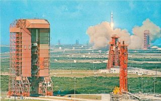 Vintage Nasa Space Program Postcard - Apollo 7 Launch - Saturn Ib Rocket