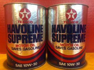 Two Vintage 1 Quart Texaco Havoline Supreme Motor Oil Can Full