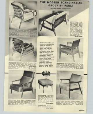1957 Paper Ad Paoli Mid Century Modern Furniture Chair Settee Stratolounger