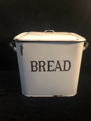 Vtg Enameled Bread Box English Country Tall Lid & Handles