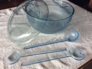 Tupperware Large Blue Preludio Salad /punch Bowl W/2 Divided Hanging Containers