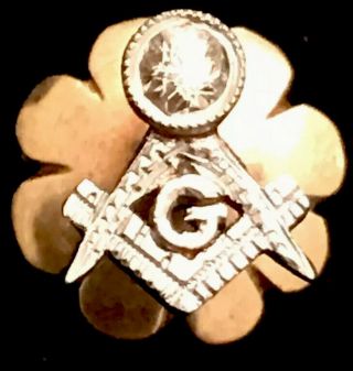 Vintage Shriner Mason Masonic G Screw Back Lapel Pin W Crystal
