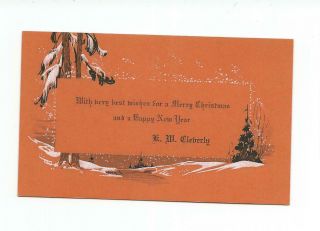 Vintage Christmas Cards Orange Background Of Trees In Forest 1930 