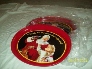 Coca - Cola Metal Oval Trays 81/2 " X11 " - " Thanks For The Pause.  " Bn (total Of 4)