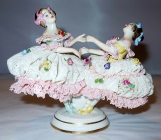 Volkstedt Dresden Lace Ballerinas Porcelain Vintage Figurine 12077 Germany