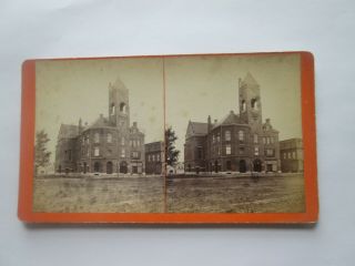 One (1) : Late 1800s Stereoview,  " Town Hall ",  Brunswick,  Maine,  By H.  D.  Adams