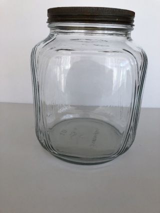 Vintage Hoosier One Gallon Jar Square Ribbed Corners 8.  25 " Clear Glass Duraglas